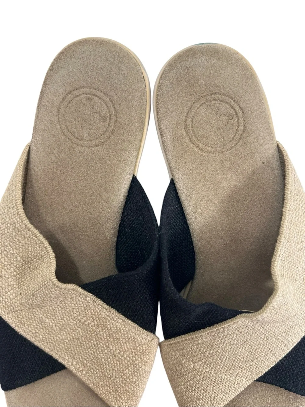 Charleston Shoe Company Beaufort platform wedge sandals in linen/black